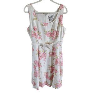 Adrianna Papell Woman Size 12 Linen Blend Dress Floral Lined Feminine Cottage